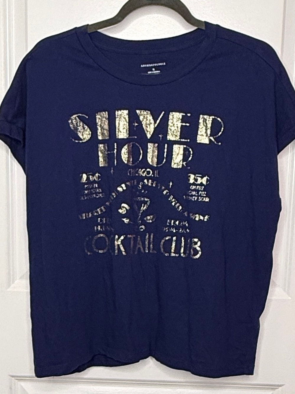 Anthropologie Silver Hour Cocktail Club Chicago Graphic Tee Metallic Gold | GUC
